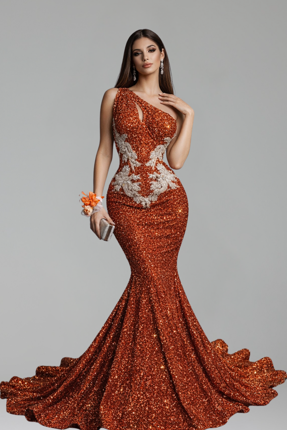 One Shoulder Sequin Mermaid Gown - LAROSABRIDE