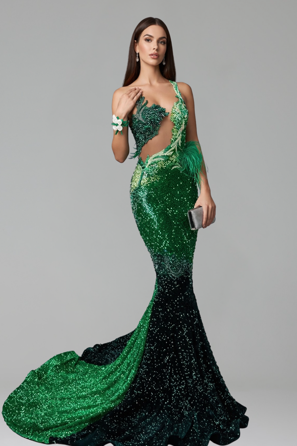 Emerald Ombre Embellished Mermaid Gown - LAROSABRIDE