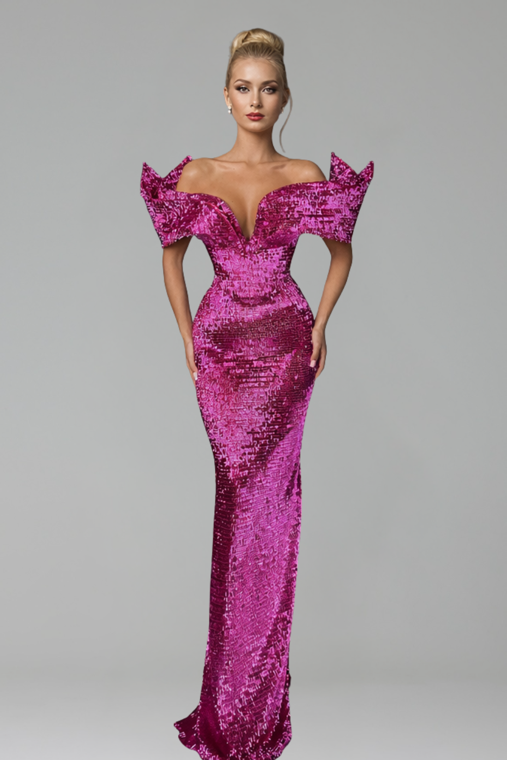 Sculpted Off-Shoulder Metallic Evening Gown - LAROSABRIDE
