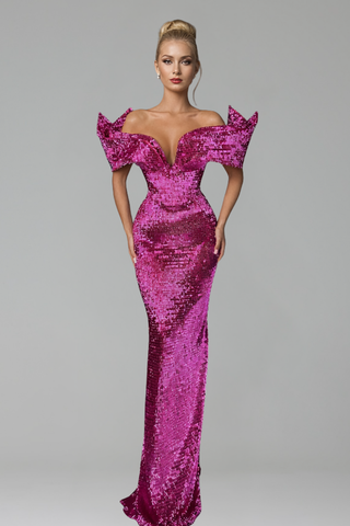 Sculpted Off-Shoulder Metallic Evening Gown - LAROSABRIDE