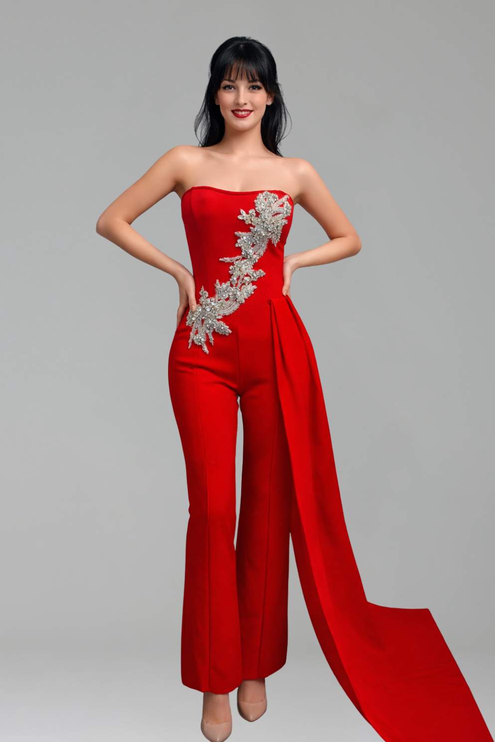 Embellished Strapless Jumpsuit - LAROSABRIDE