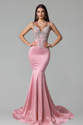 Beaded Illusion Mermaid Gown - LAROSABRIDE