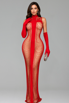 High Neck Illusion Chain Gown - LAROSABRIDE