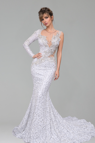 One Sleeve Illusion Mermaid Gown - LAROSABRIDE