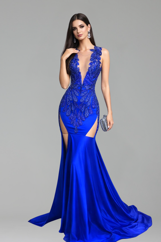 Deep V Cutout Mermaid Gown - LAROSABRIDE