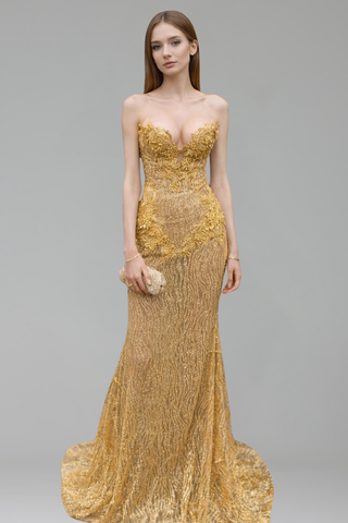 Strapless Beaded Mermaid Evening Gown - LAROSABRIDE