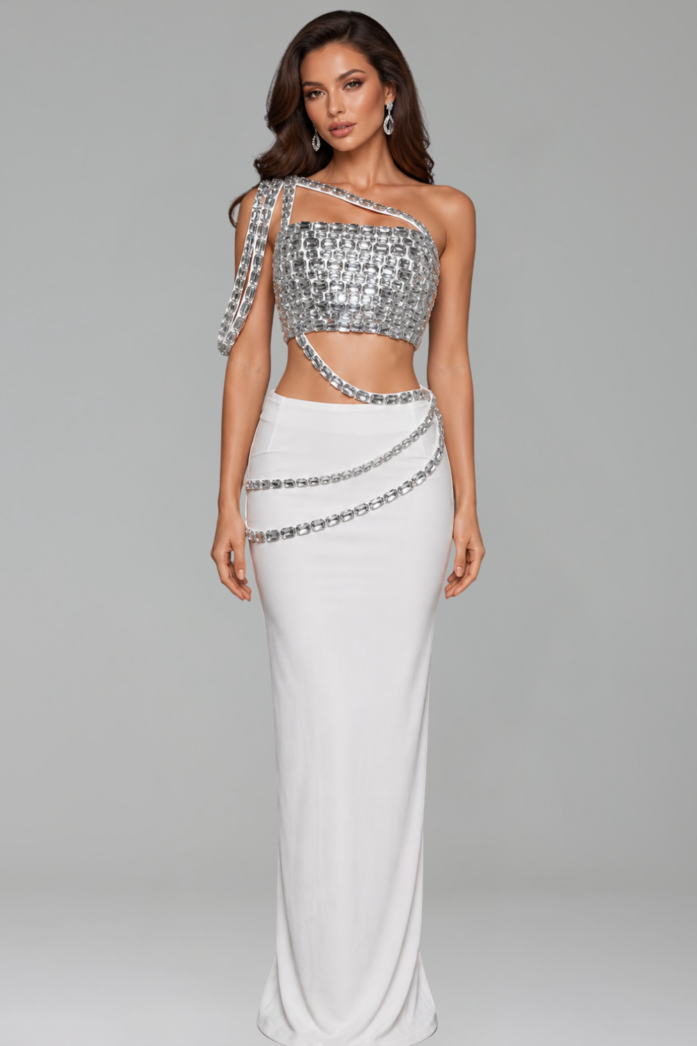 Crystal Strap Cutout Two-Piece Gown - LAROSABRIDE
