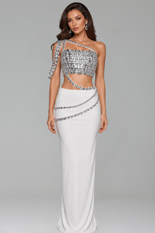 Crystal Strap Cutout Two-Piece Gown - LAROSABRIDE