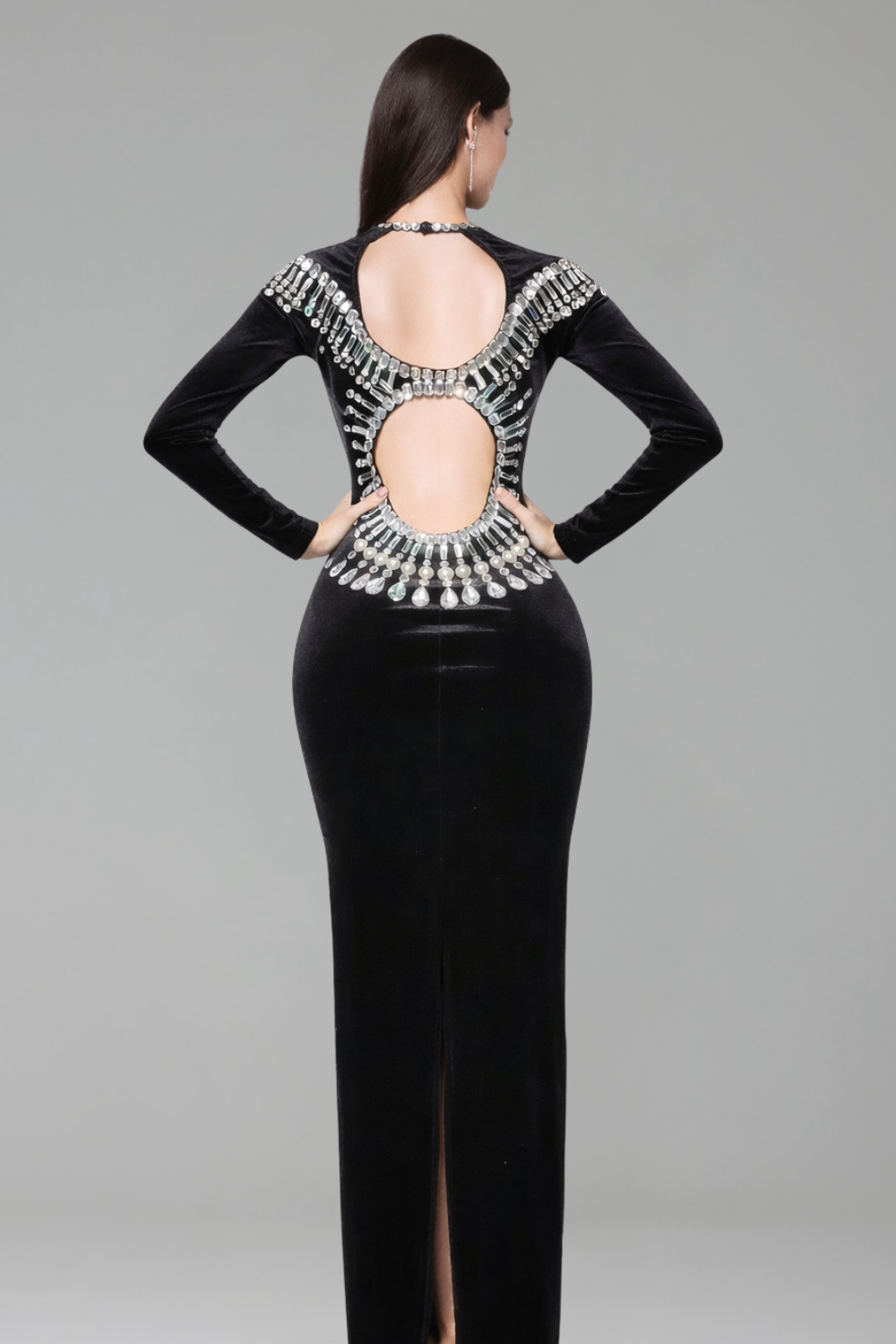 Crystal Cutout Velvet Gown - LAROSABRIDE