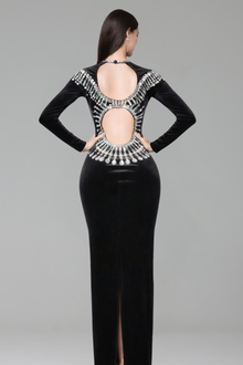 Crystal Cutout Velvet Gown - LAROSABRIDE