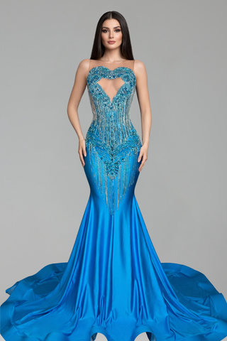 Beaded Illusion Mermaid Evening Gown - LAROSABRIDE