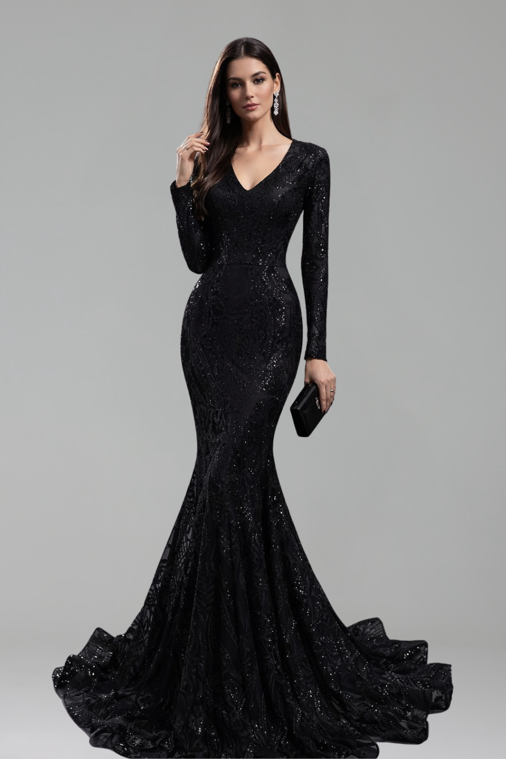 Long Sleeve Embellished Mermaid Gown - LAROSABRIDE