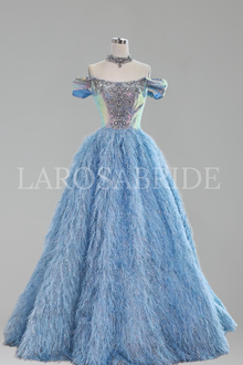 Feather Beaded Ball Gown - LAROSABRIDE