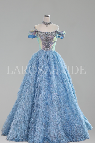 Feather Beaded Ball Gown
