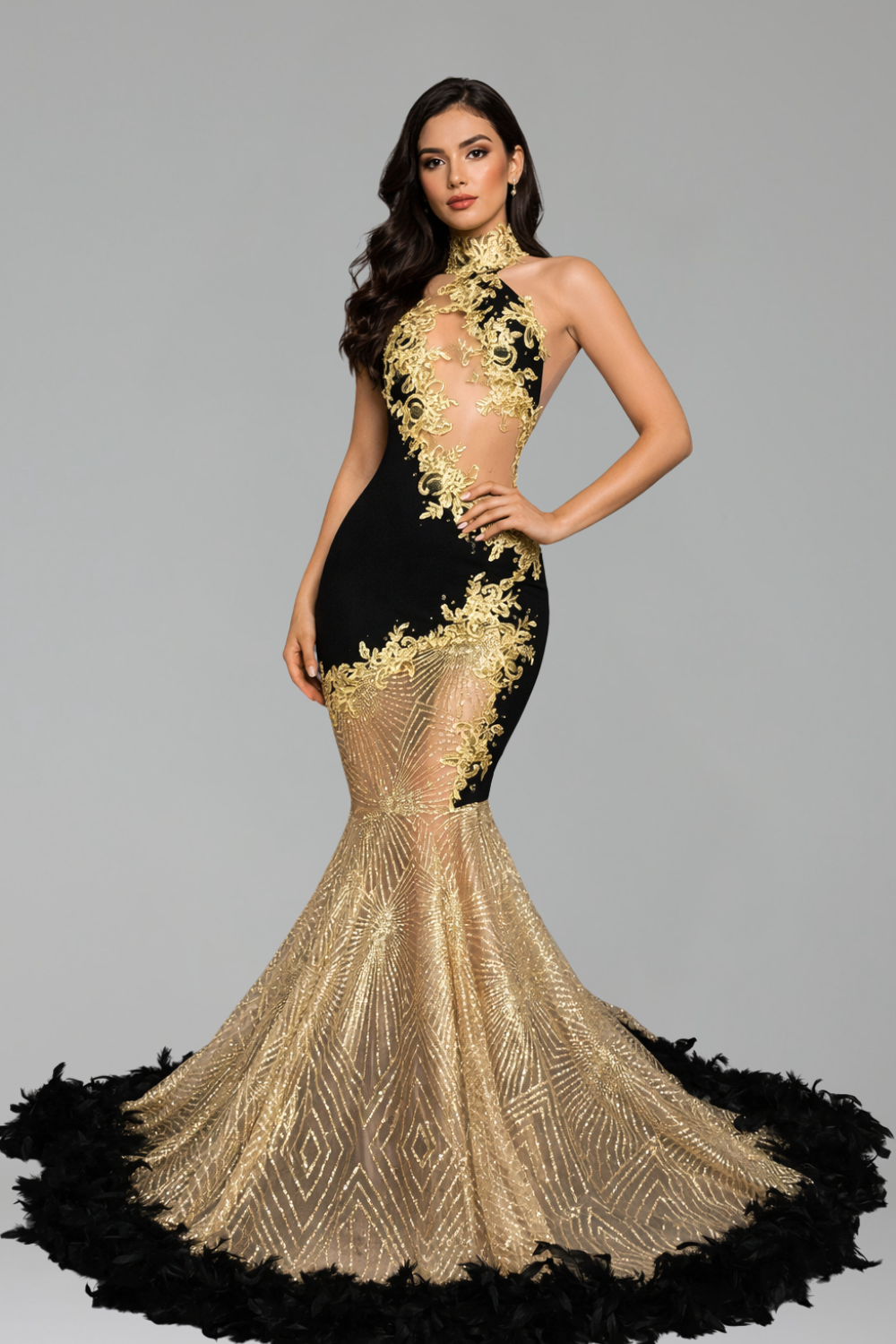 High Neck Lace Mermaid Dress - LAROSABRIDE