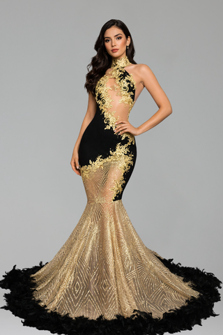 High Neck Lace Mermaid Dress - LAROSABRIDE