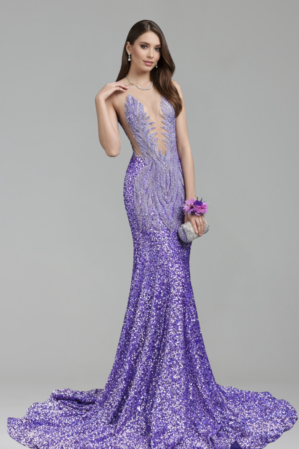Sequin Illusion Mermaid Prom Gown - LAROSABRIDE