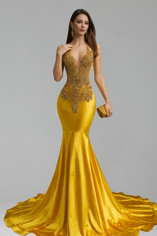 Beaded Mermaid Evening Gown - LAROSABRIDE