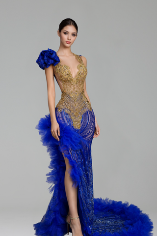 Beaded Feather Detail Dress - LAROSABRIDE