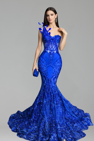 One Shoulder Embellished Mermaid Gown