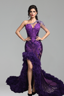 One-Shoulder Ruffle Hem Gown - LAROSABRIDE