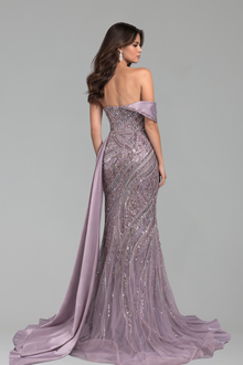 Beaded One Shoulder Evening Dress - LAROSABRIDE