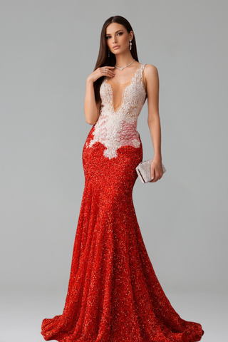Illusion Bodice Sequin Mermaid Gown - LAROSABRIDE