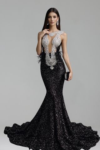 Beaded Sequin Mermaid Evening Gown