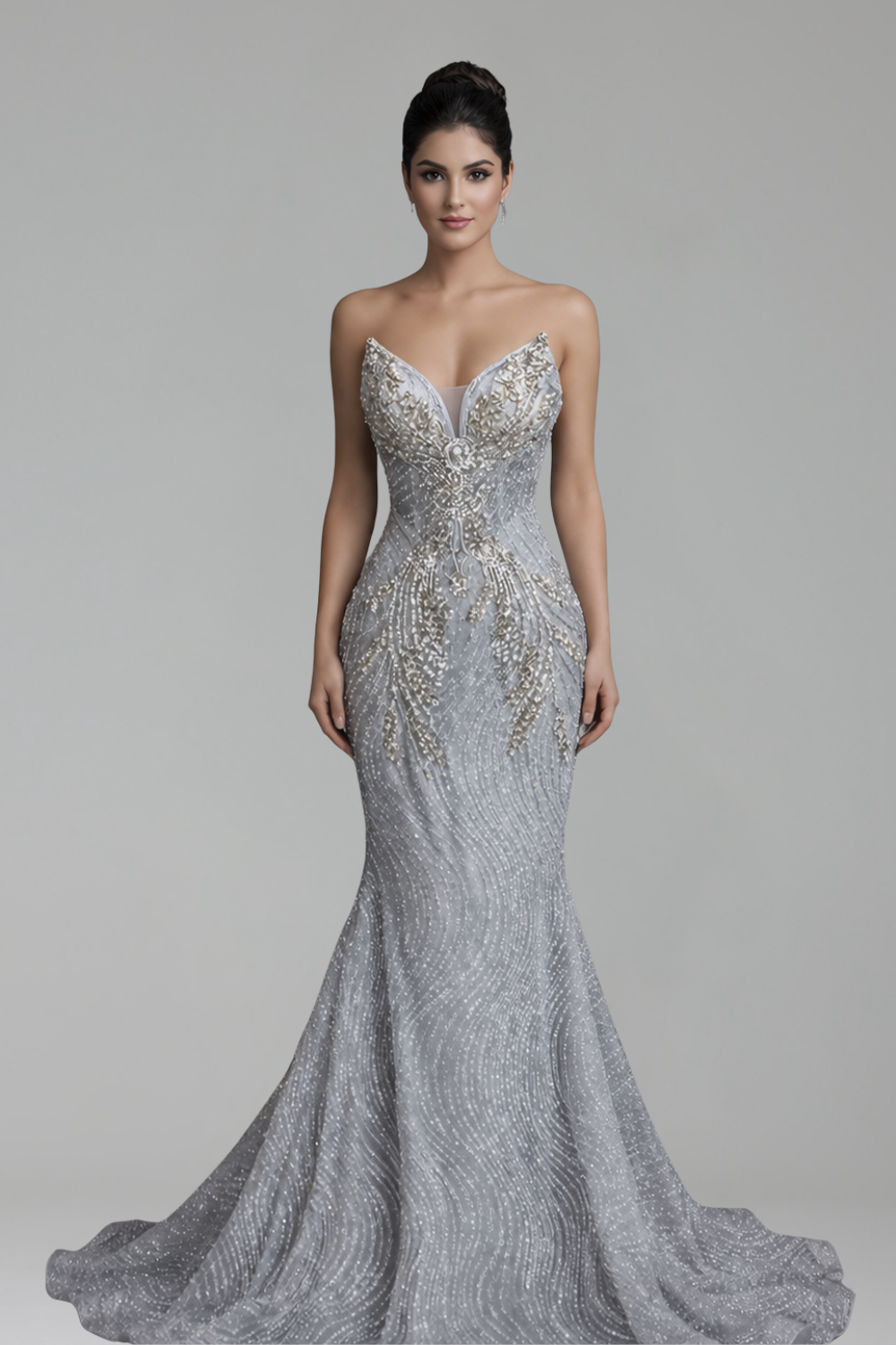 Beaded Sheer Mermaid Evening Dress - LAROSABRIDE