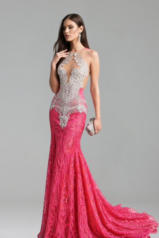 Illusion Embellished Mermaid Gown - LAROSABRIDE