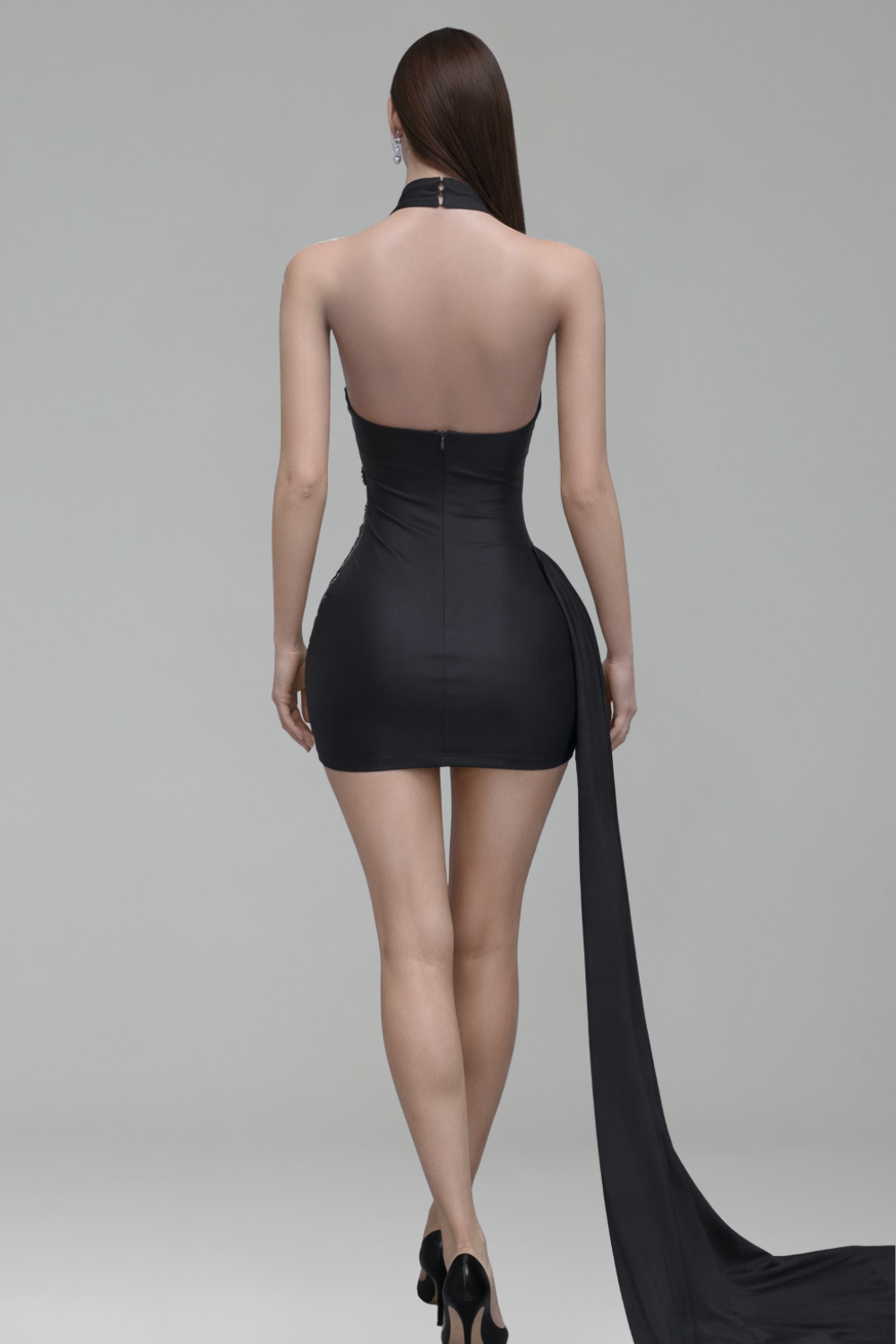 Asymmetric Cutout Appliqu� Mini Dress - LAROSABRIDE