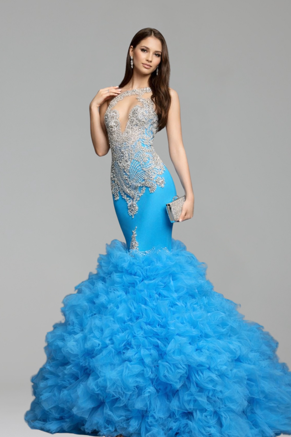 Beaded Ruffle Mermaid Dress - LAROSABRIDE