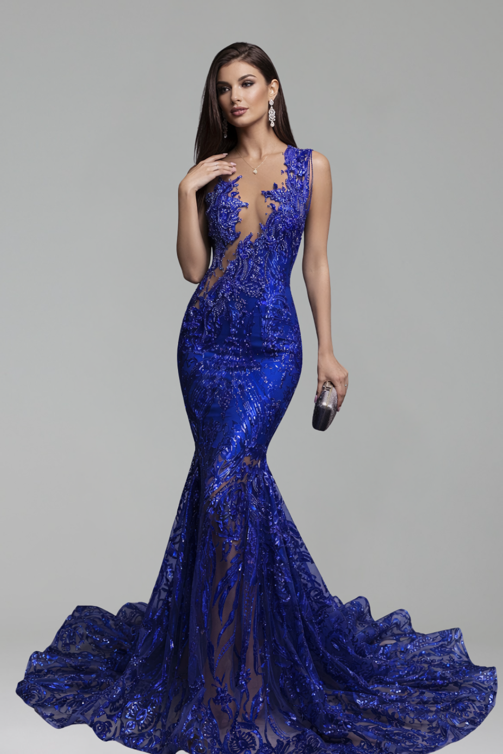Embellished Illusion Mermaid Gown - LAROSABRIDE