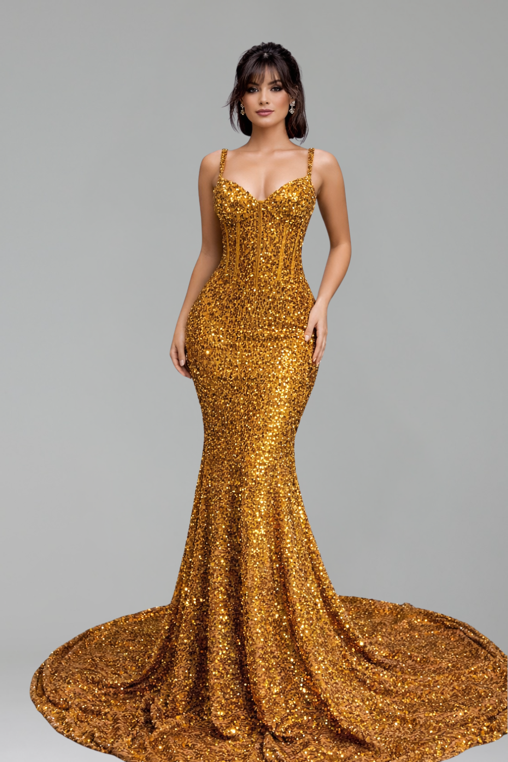 Golden Sequin Evening Dress - LAROSABRIDE