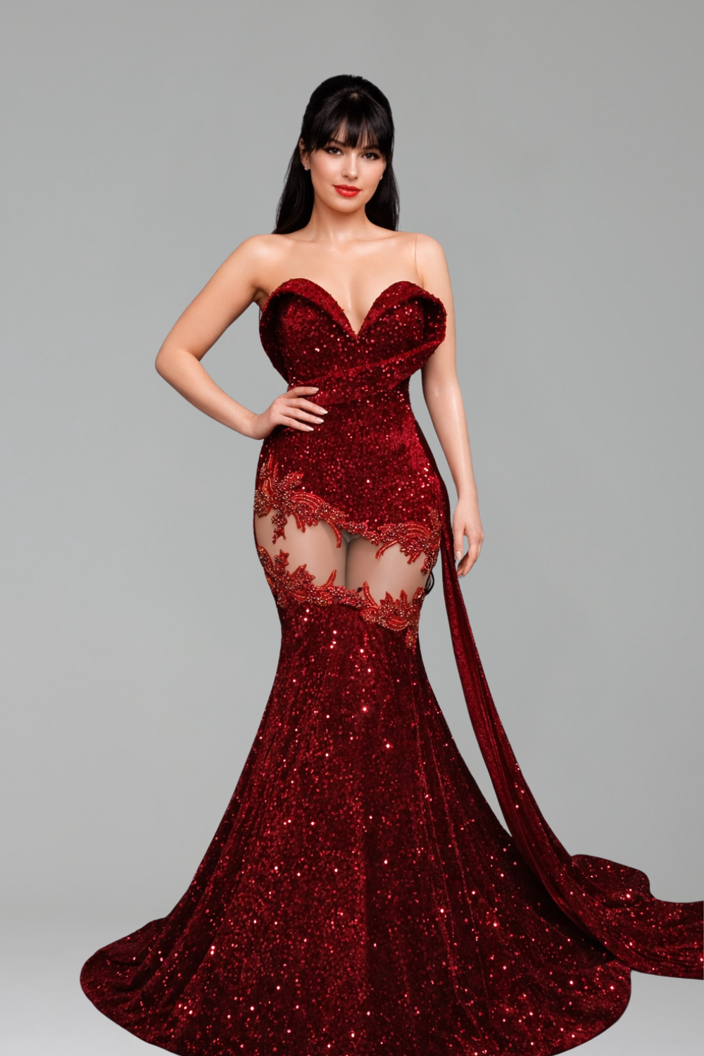 Strapless Sequin Cutout Mermaid Gown - LAROSABRIDE
