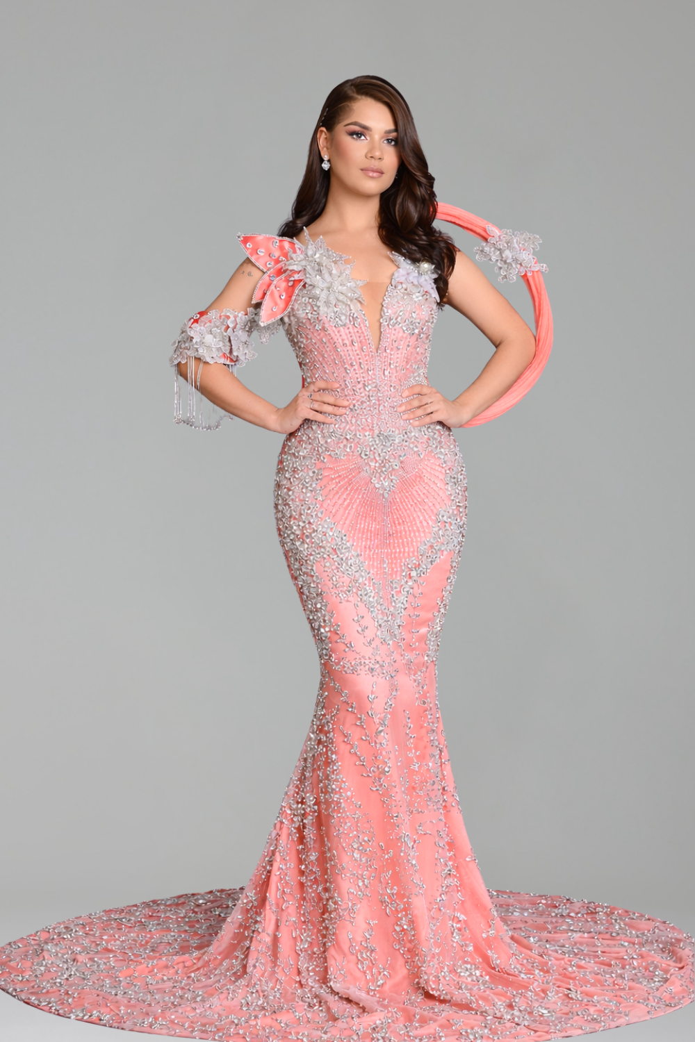 Beaded Appliqu� Mermaid Gown - LAROSABRIDE