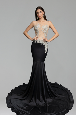 Illusion Lace Mermaid Evening Gown - LAROSABRIDE