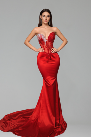 Beaded Strapless Mermaid Gown - LAROSABRIDE