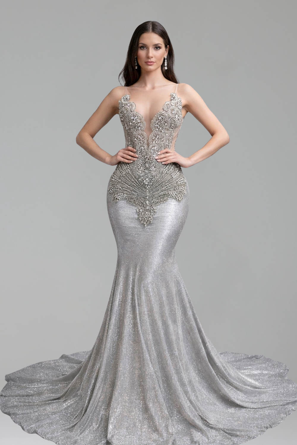 Beaded Illusion Mermaid Evening Gown - LAROSABRIDE