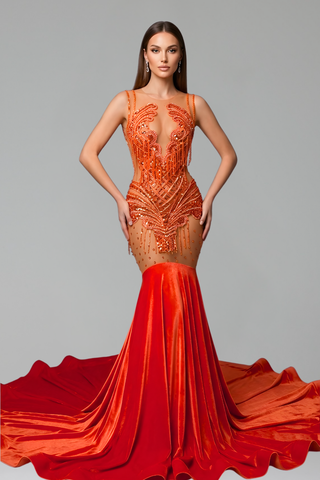 Sheer Embellished Illusion Mermaid Gown - LAROSABRIDE