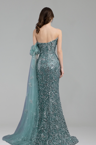 Strapless High-Split Beaded Mermaid Dress - LAROSABRIDE