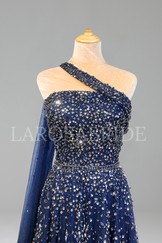 One-Shoulder Beaded Dress - LAROSABRIDE