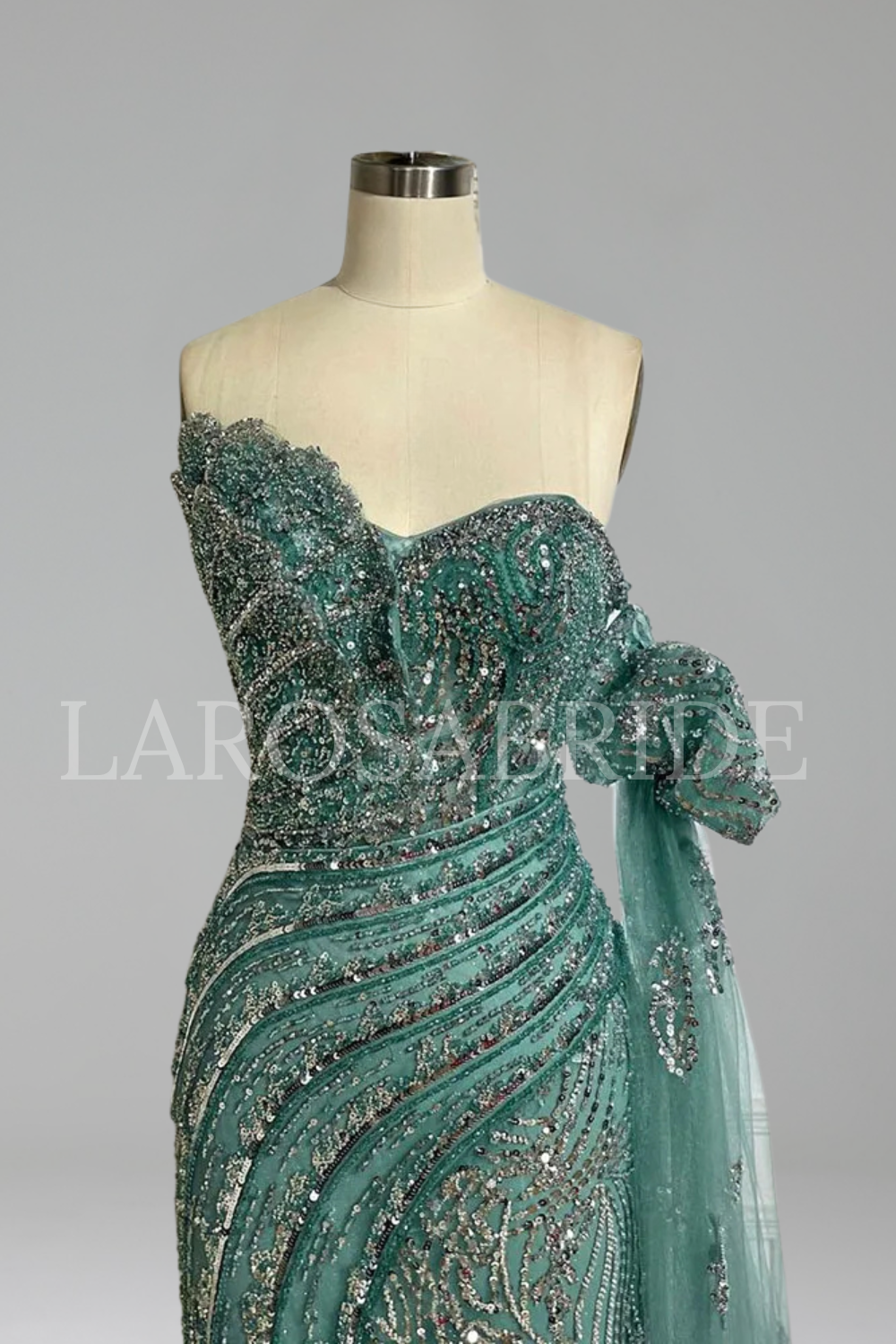 Strapless High-Split Beaded Mermaid Dress - LAROSABRIDE