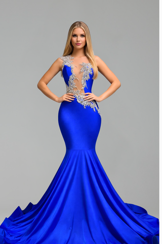Beaded Illusion Mermaid Gown - LAROSABRIDE