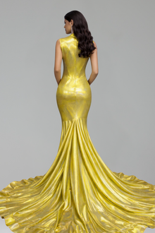 Iridescent Draped Illusion Mermaid Gown - LAROSABRIDE