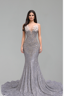 Floral Appliqu� Beaded Mermaid Gown - LAROSABRIDE