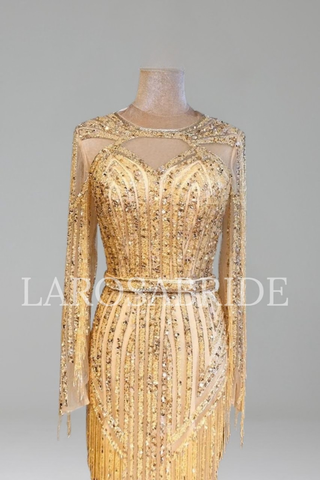 Beaded Tassel Mermaid Evening Gown - LAROSABRIDE