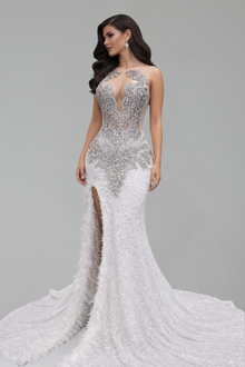 Illusion Bodice Sequin Mermaid Gown - LAROSABRIDE
