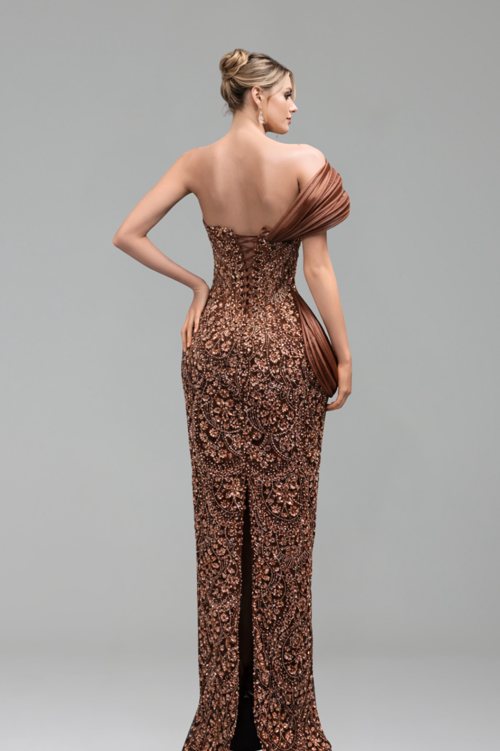 One Shoulder Draped Mermaid Gown - LAROSABRIDE