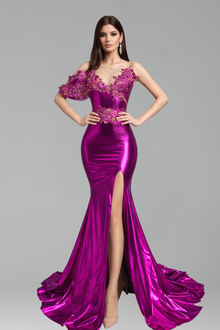Asymmetric Embellished High Slit Gown - LAROSABRIDE